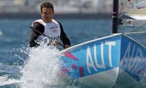 Florian Raudaschl of Austria sails in the Finn class during a practice race ahead of the start of the London 2012 Olympic Games in Weymouth and Portland, southern England, July 28, 2012. REUTERS/Benoit Tessier (BRITAIN - Tags: SPORT YACHTING OLYMPICS)