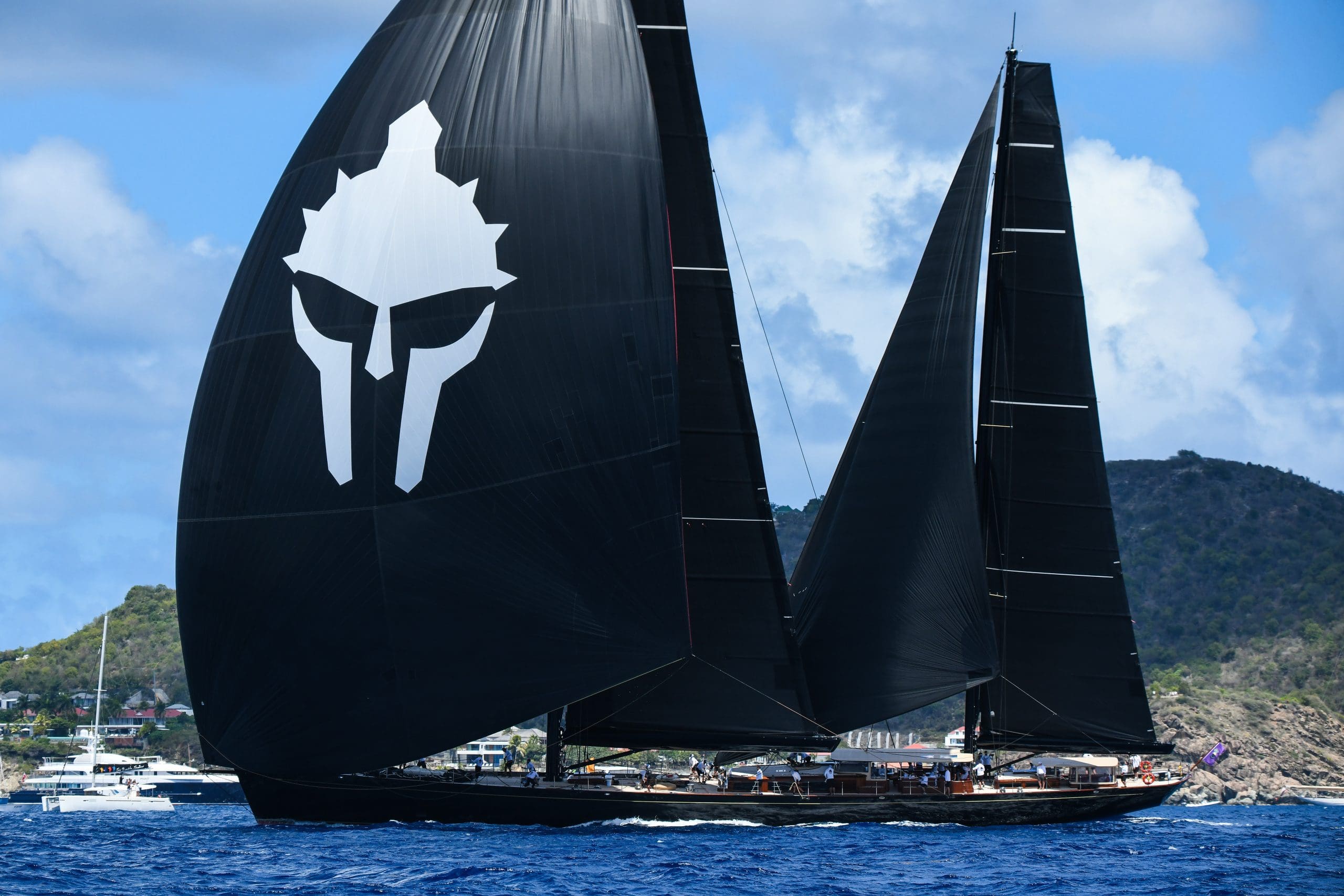 Superyacht sails carrying custom artwork