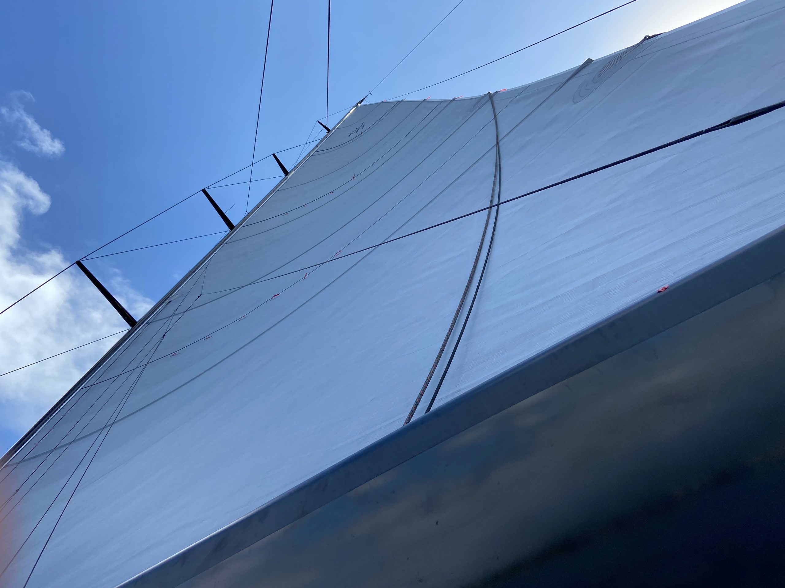 Square Dacron headsails on a classic yacht
