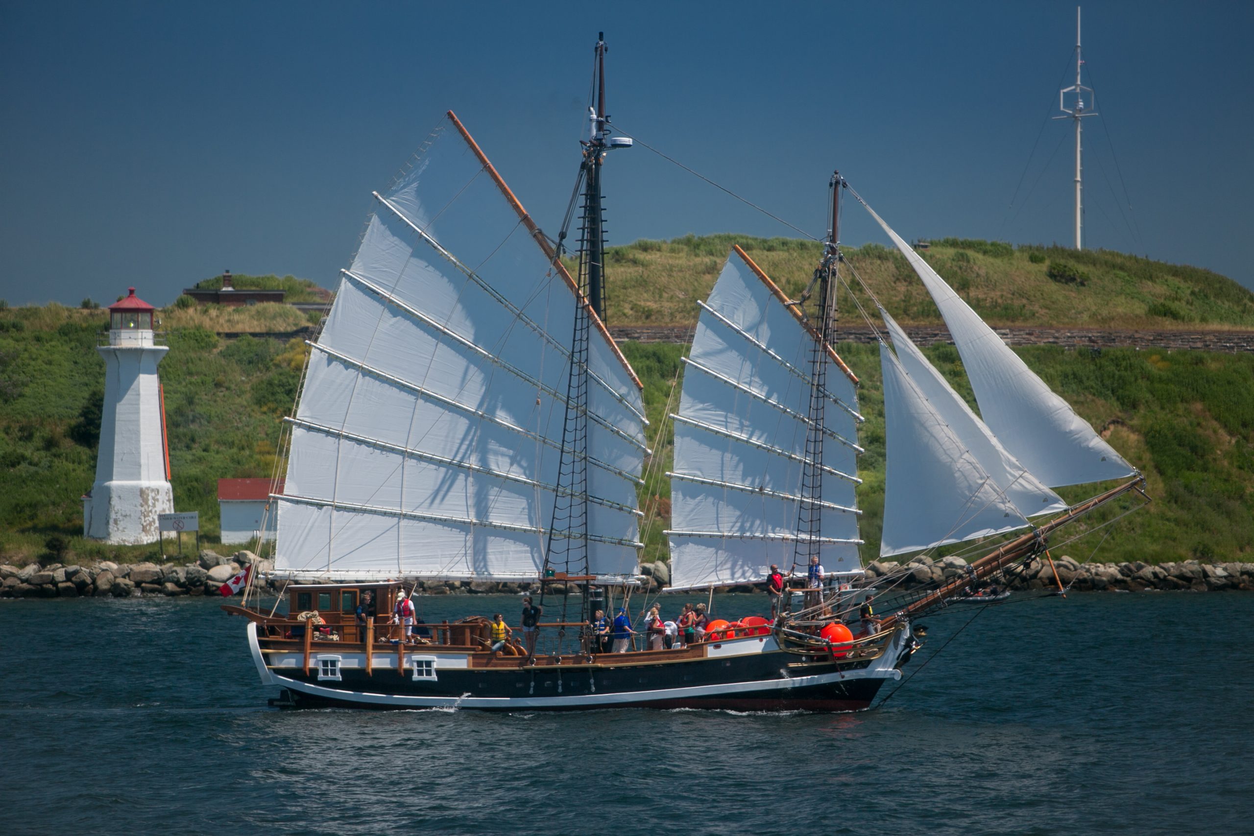 Junk-rigged sailing ship in Halifax Harbour, Nova Scotia