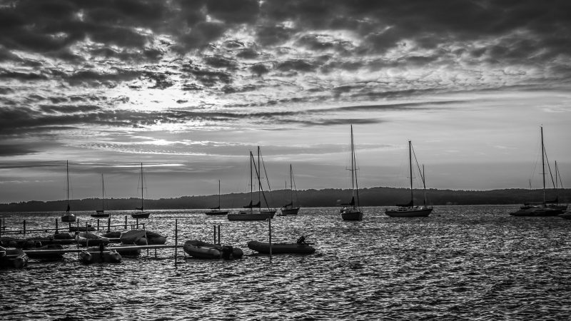 Sailboats moored on Grand Traverse Bay, Michigan