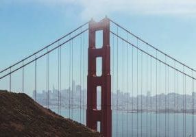 Classic view of the Golden Gate Bridge with the San Francisco skyline in the background.